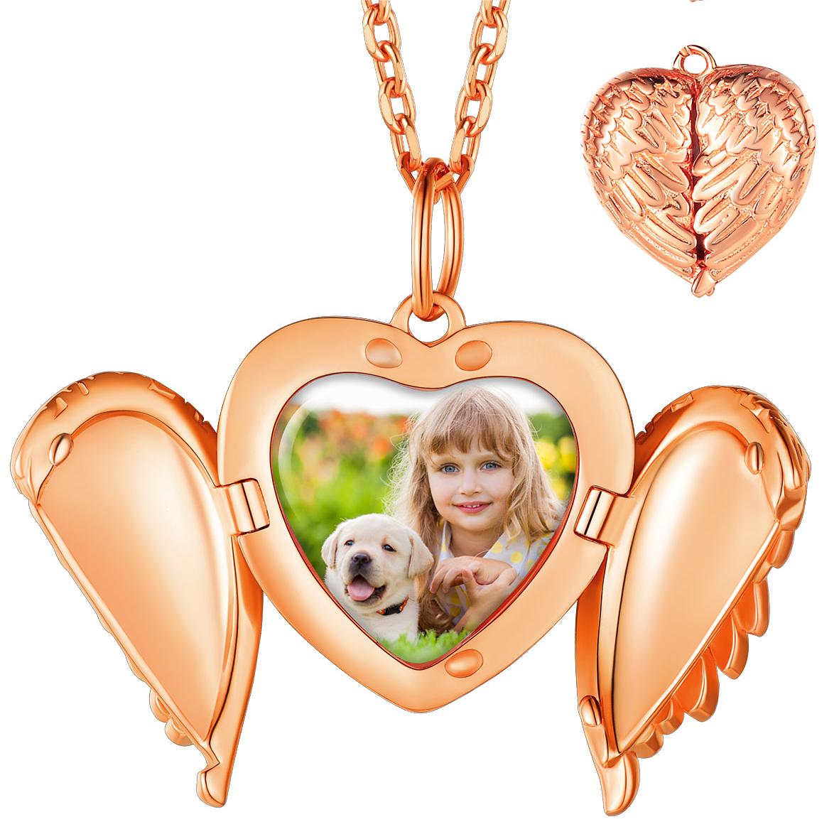 Customized Heart Picture Necklace Angel Wings Locket