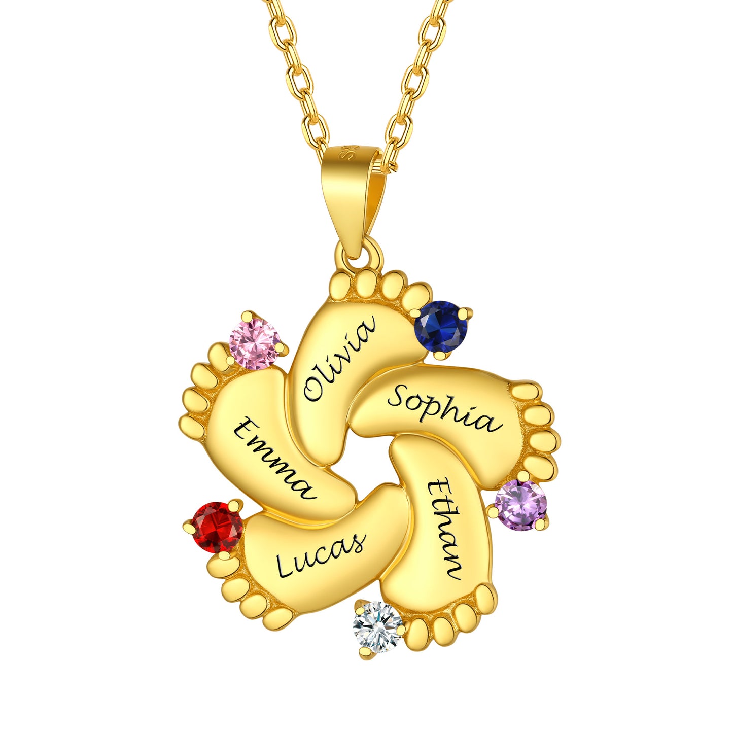 Personalized Footprint Family Birthstone Necklace for Mom