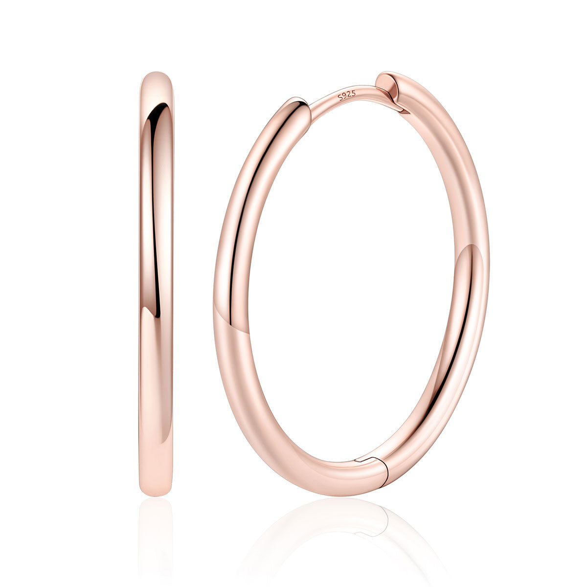20mm Rose Gold Plated Classic Huggie Earrings for Men Women on a white background