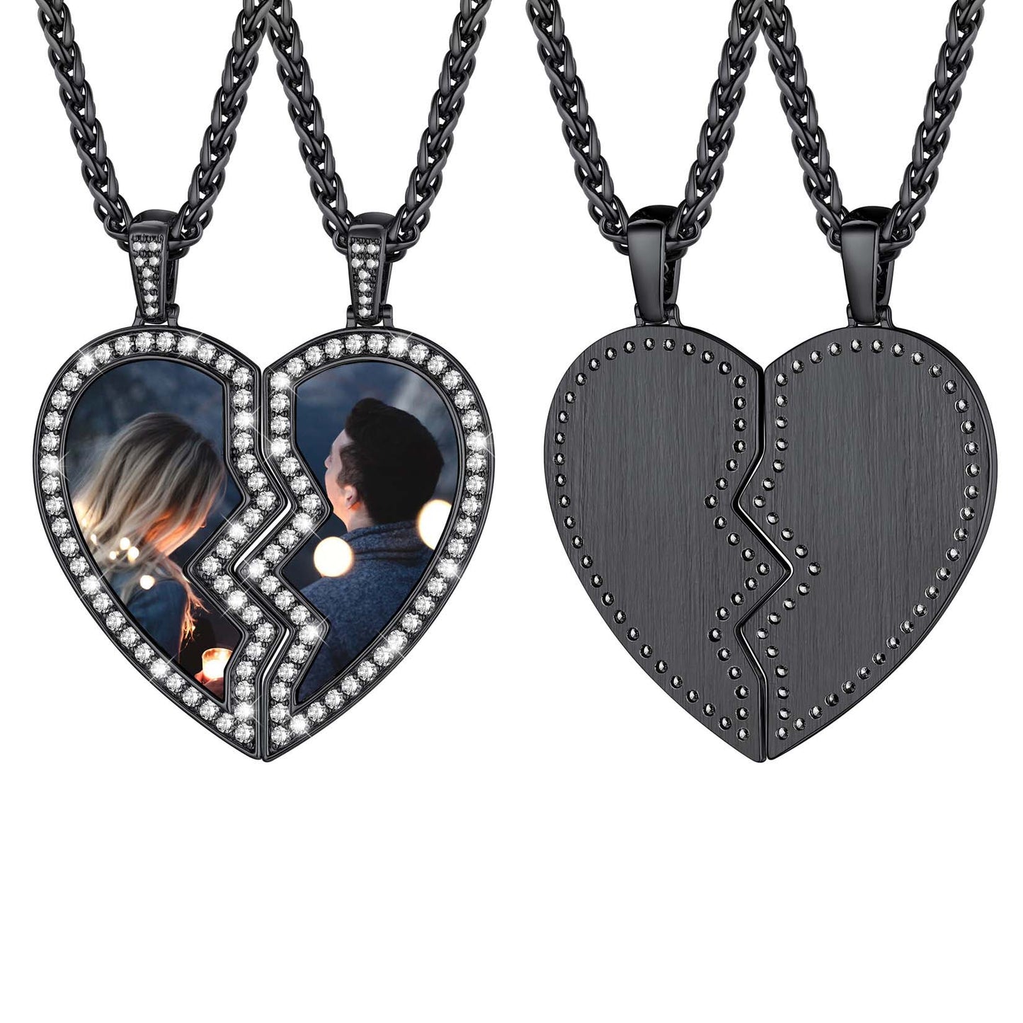 Collares de pareja con foto personalizada de corazón en acero inoxidable