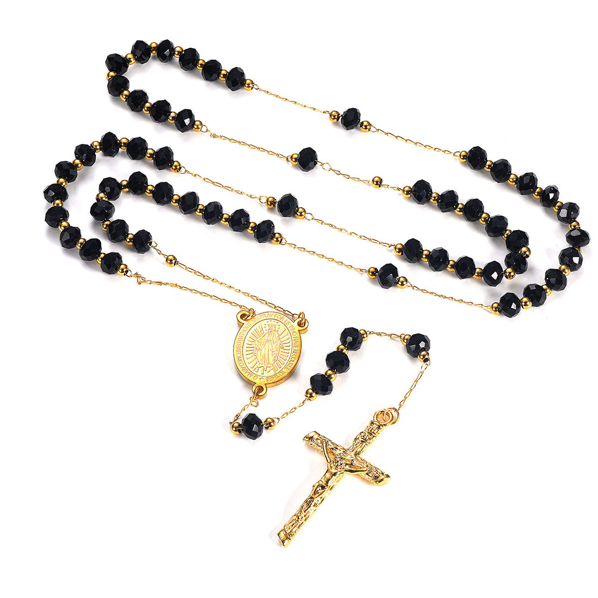 Virgin Mary Rosary Beads Necklace with Cross for Men Women