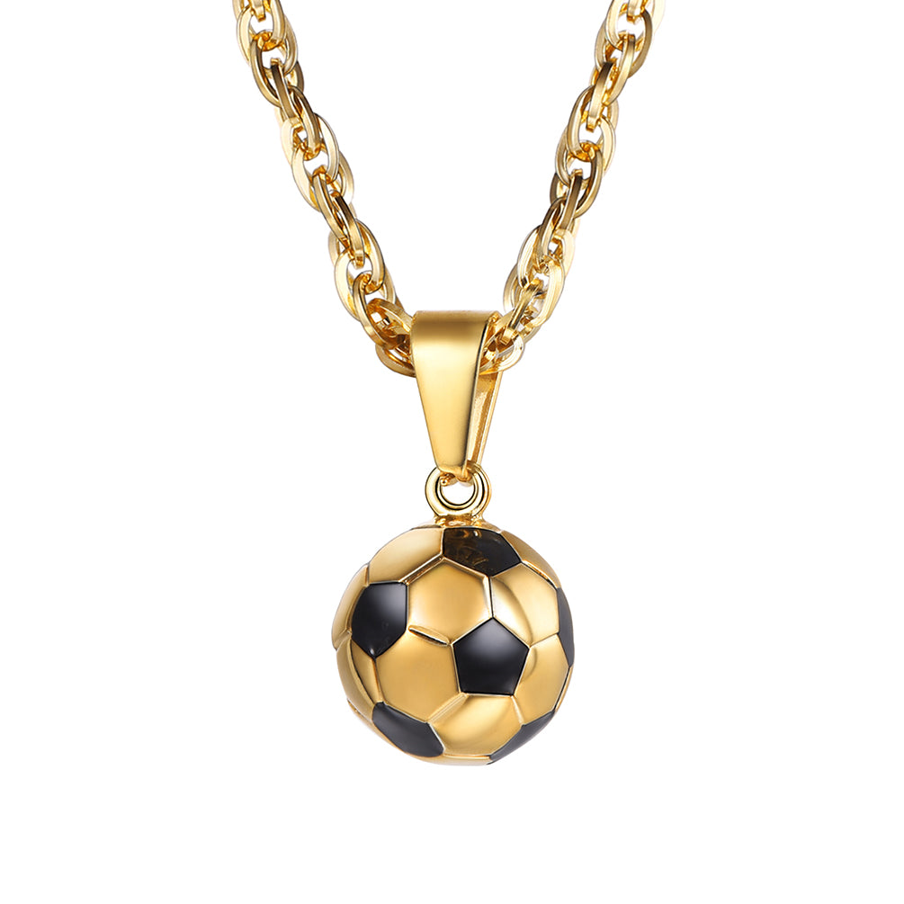 3D Soccer Necklace Gold Plated with LOOSE ROPE CHAIN