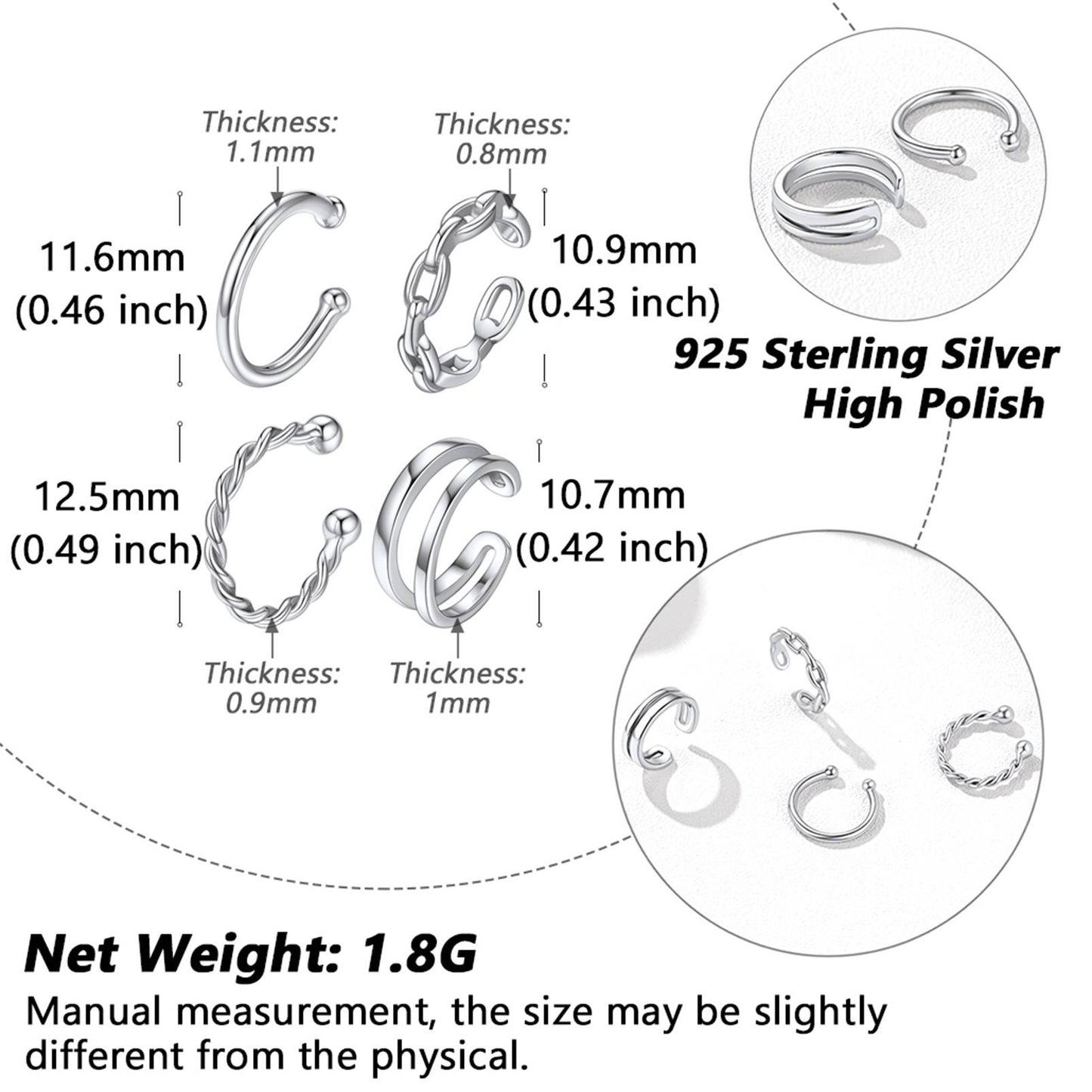 4Pcs Ear Cuffs Earrings Set Non Piercing Dimension, Durable, Hypoallergenic