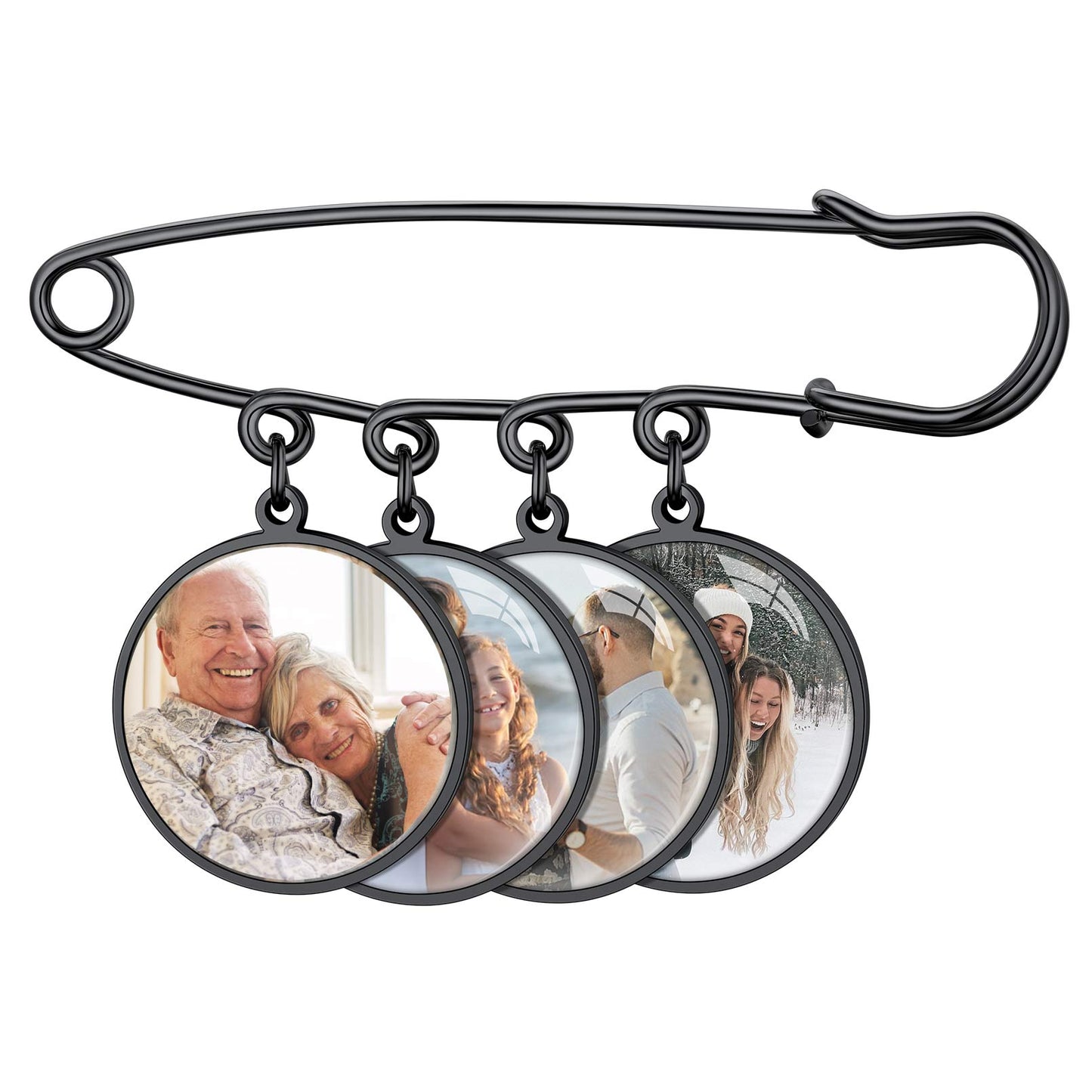 4 Round Photo Bouquet Charms Black