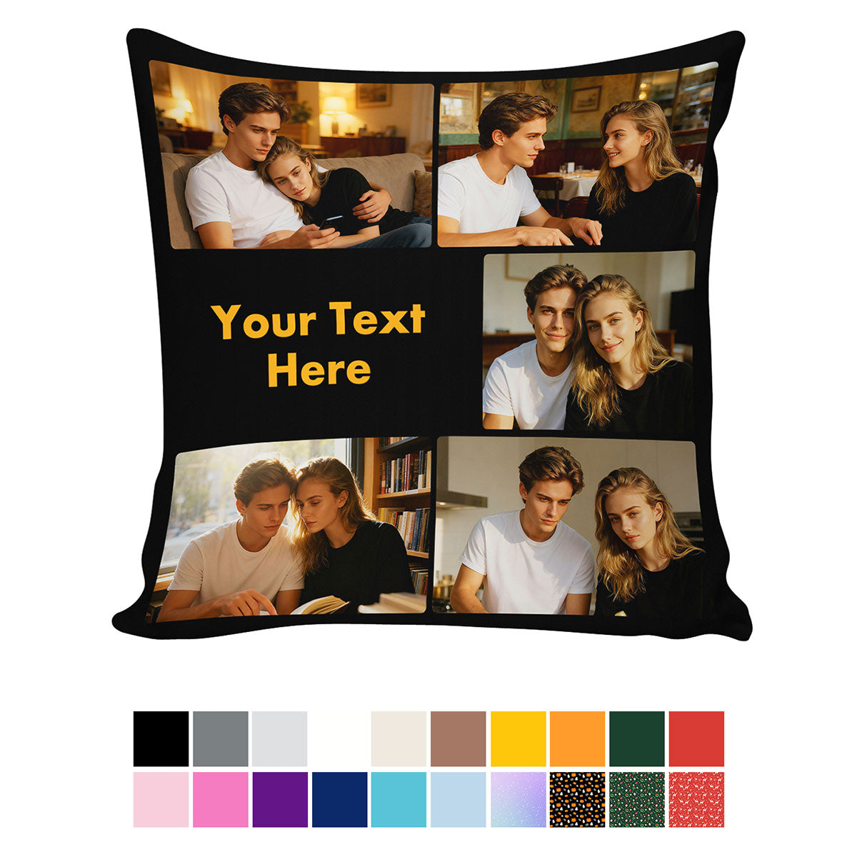 5 Photos Throw Pillow with Picture and Text Size