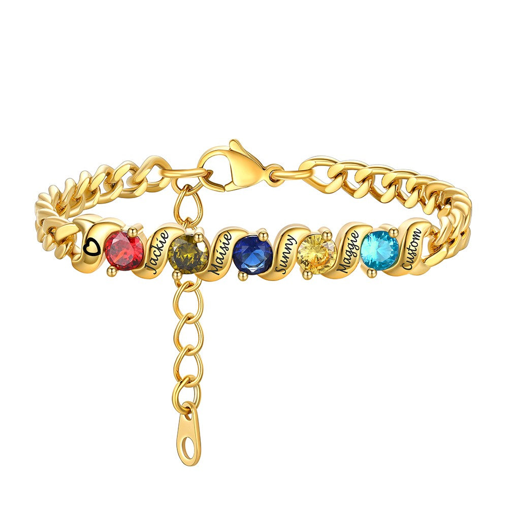 5 stones Personalized Cuban Link Family Birthstone Bracelet