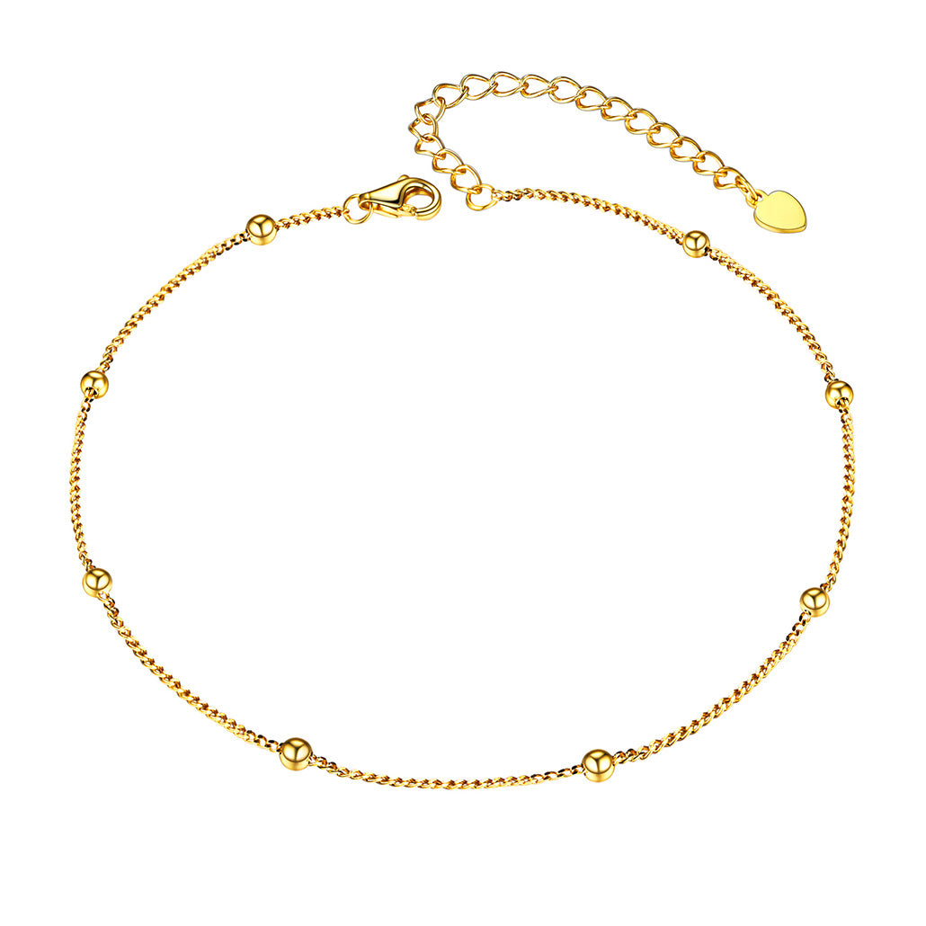 925 Sterling Silver Bead Chain Anklet For Women