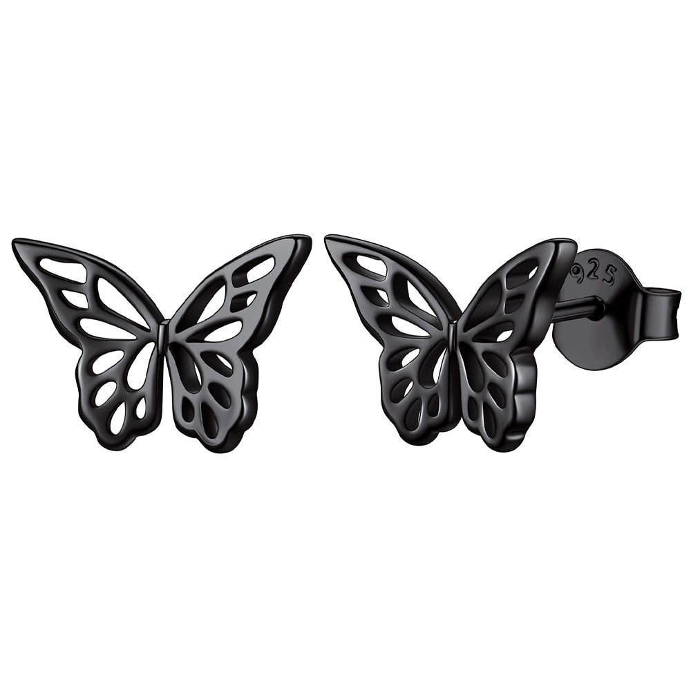 925 Sterling Silver Butterfly Stud Earrings for Women Black