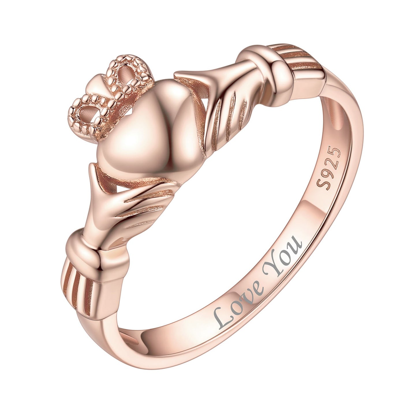 925 Sterling Silver Claddagh Heart Promise Ring for Women Rose Gold