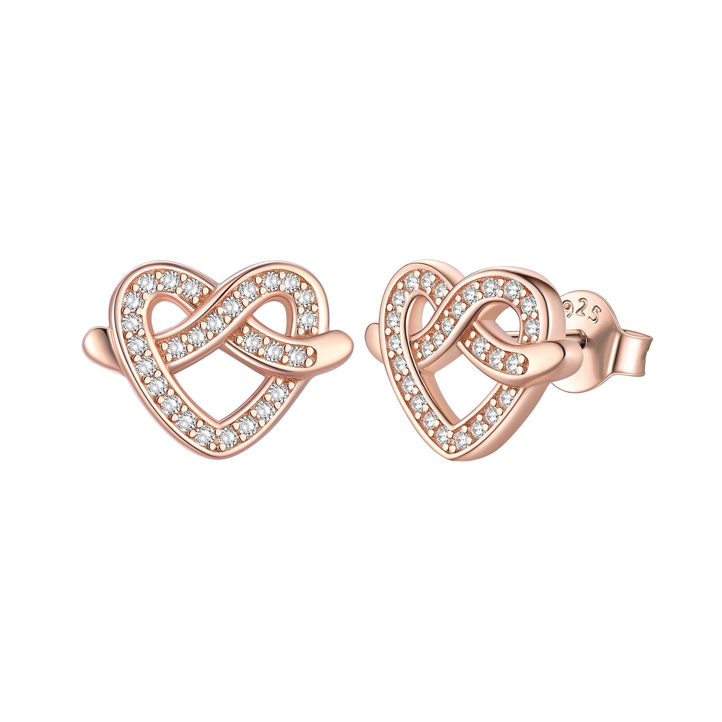 925 Sterling Silver Heart Love Knot Stud Earrings for Women Rose Gold Plated