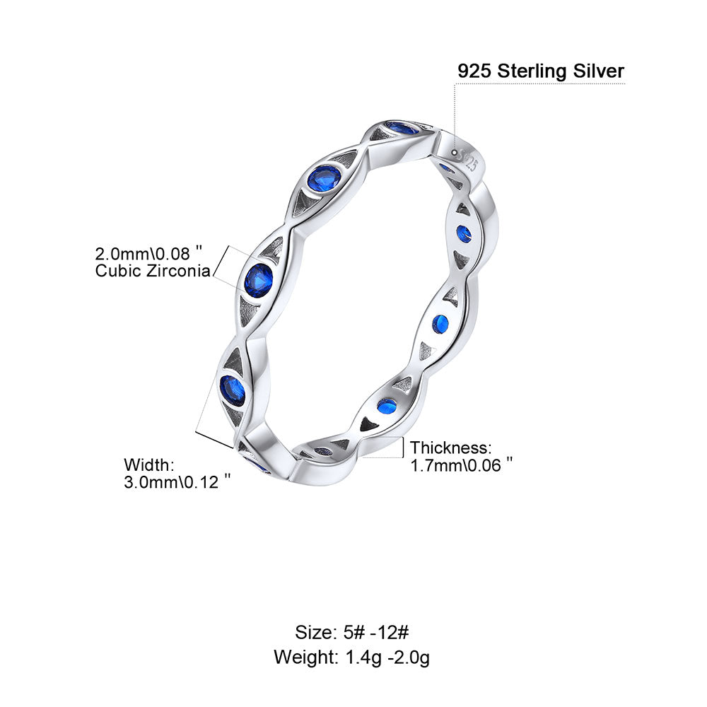 925 Sterling Silver Infinity Blue Evil Eye Ring Size