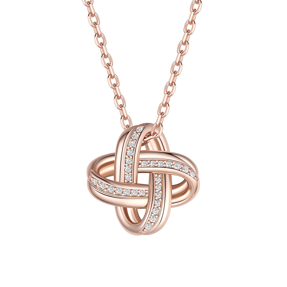 925 Sterling Silver Quadruple Love Knot Necklace Rose Gold Plated