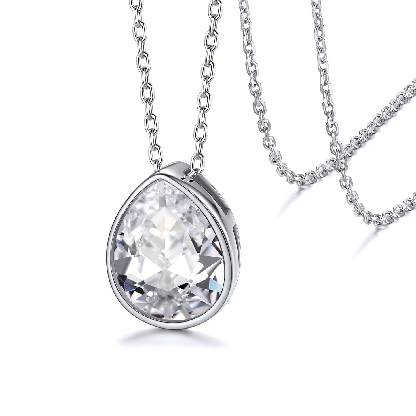 925 Sterling Silver Teardrop Cubic Zirconia Necklace White