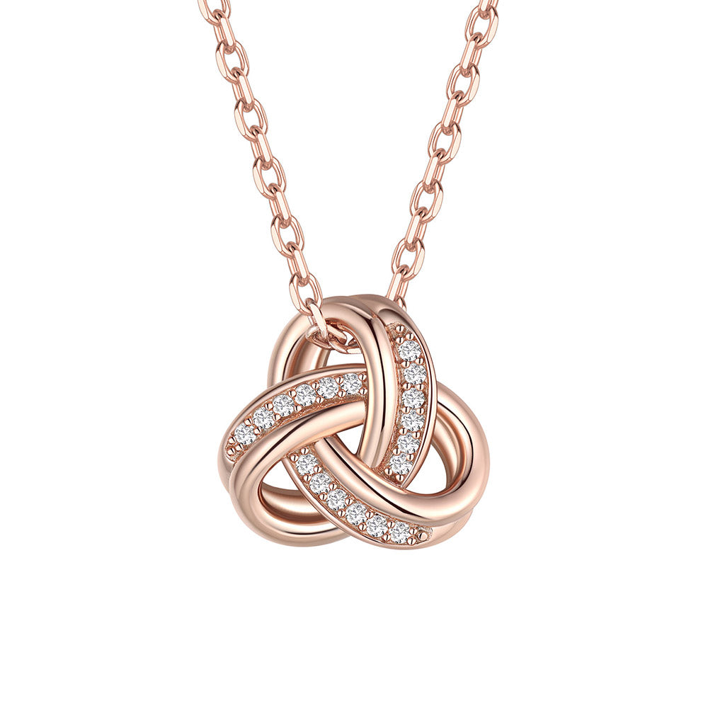 925 Sterling Silver Triple Love Knot Necklace for Women Rose Gold Plated