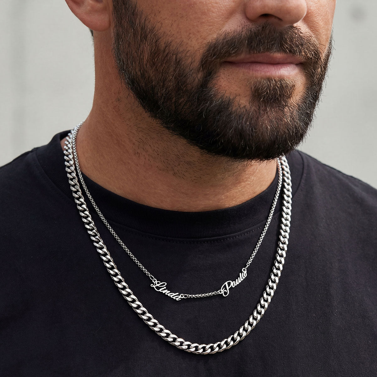 A Man Personalized Multi Name Rolo Chain Necklace
