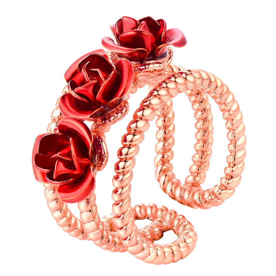 Adjustable Rose Flower Ring Rose Gold Plated