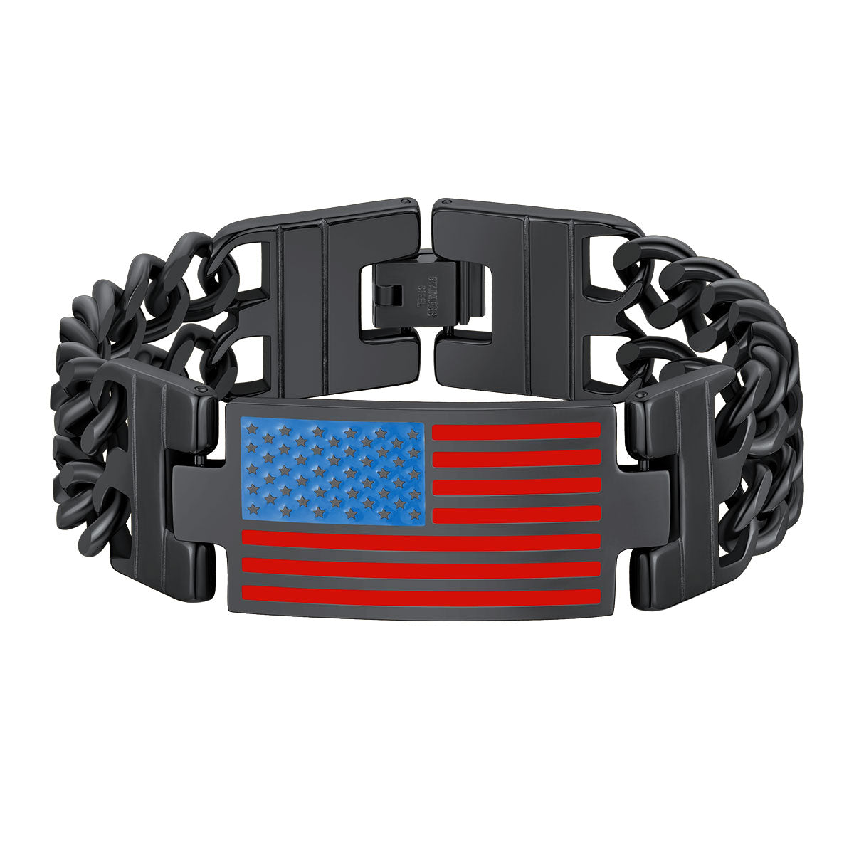 American Flag Cuban Link Chain Bracelet for Men Black Plated