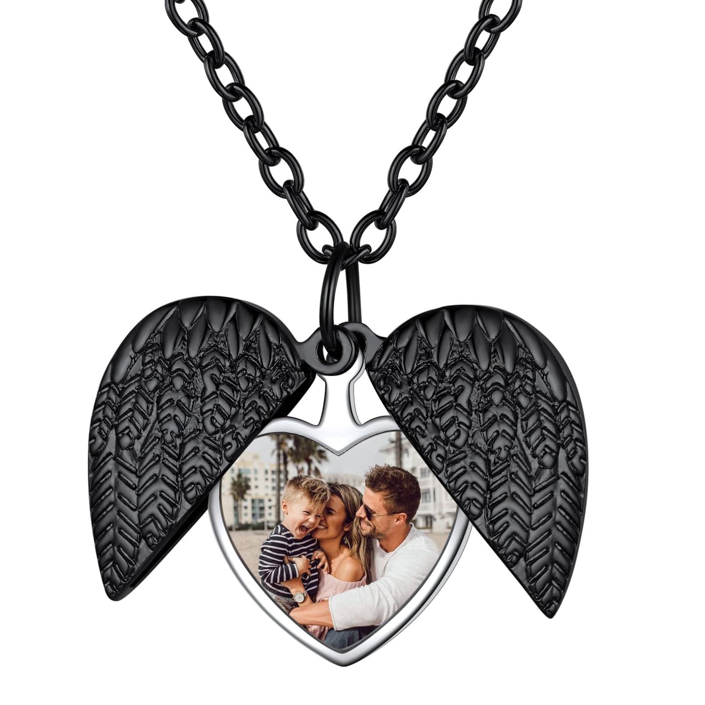 Angel Wings Heart Locket Black