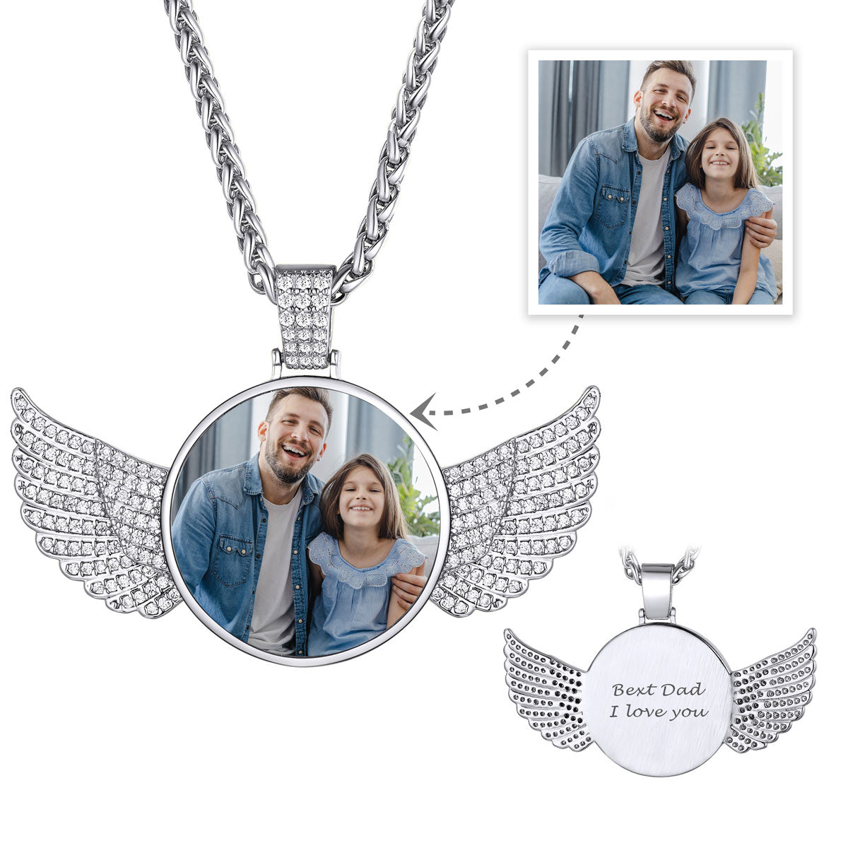 Angel Wings Picture Necklace with Cubic Zirconia