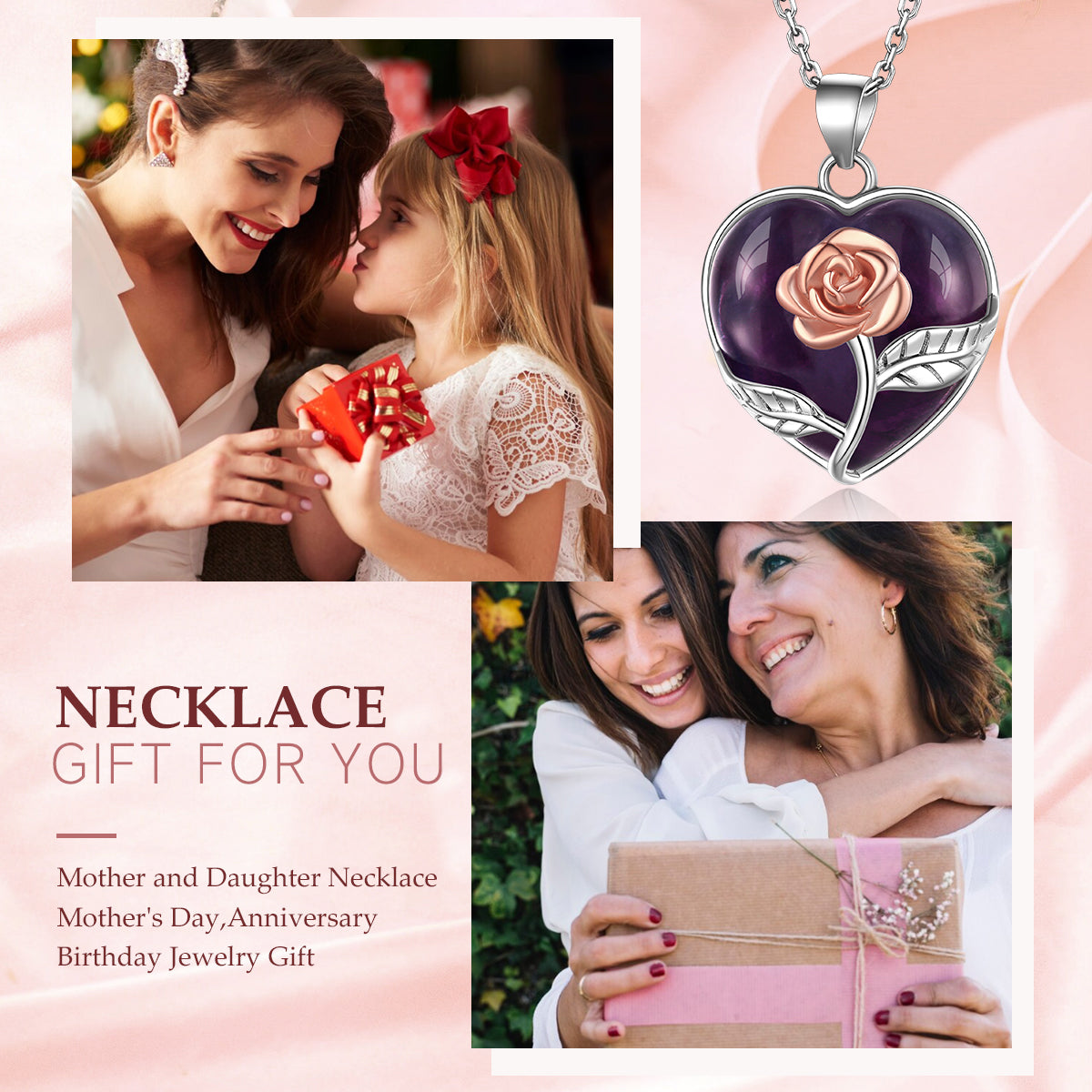 ⚡Flash Sale Sterling Silver Rose Flower Healing Crystal Heart Necklace