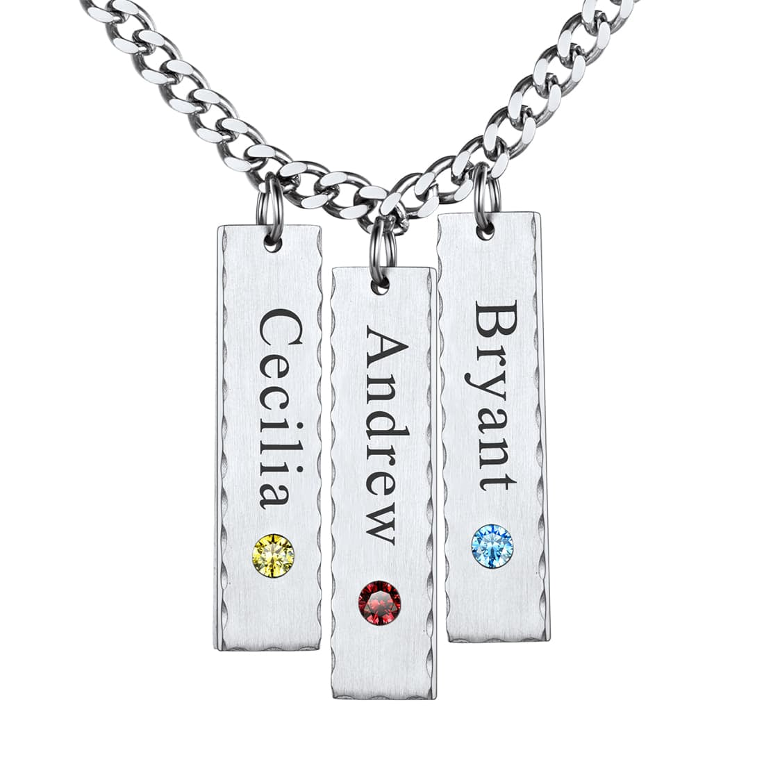 BirthstonesJewelry Birthstone 3 Bar Necklace Steel