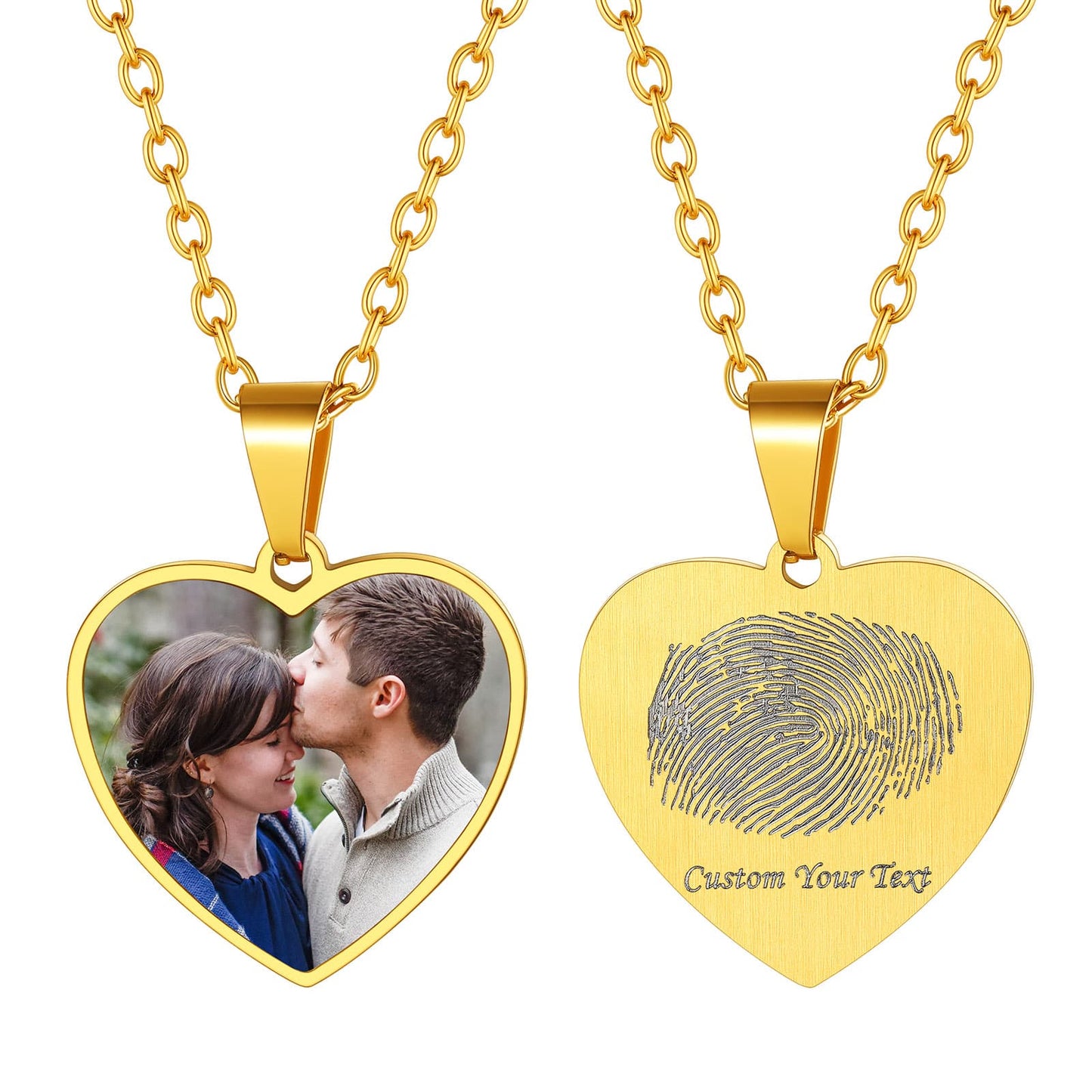 Birthstonesjewelry Personalized Heart Photo Fingerprint Necklace Gold