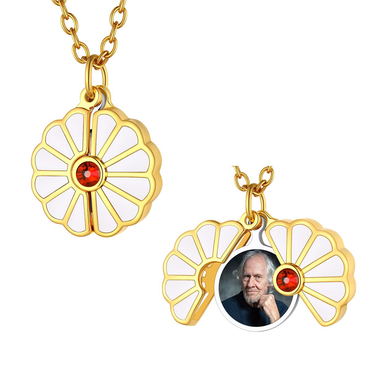 Birthstonesjewelry Personalized Sunflower Photo Locket Necklace Gold