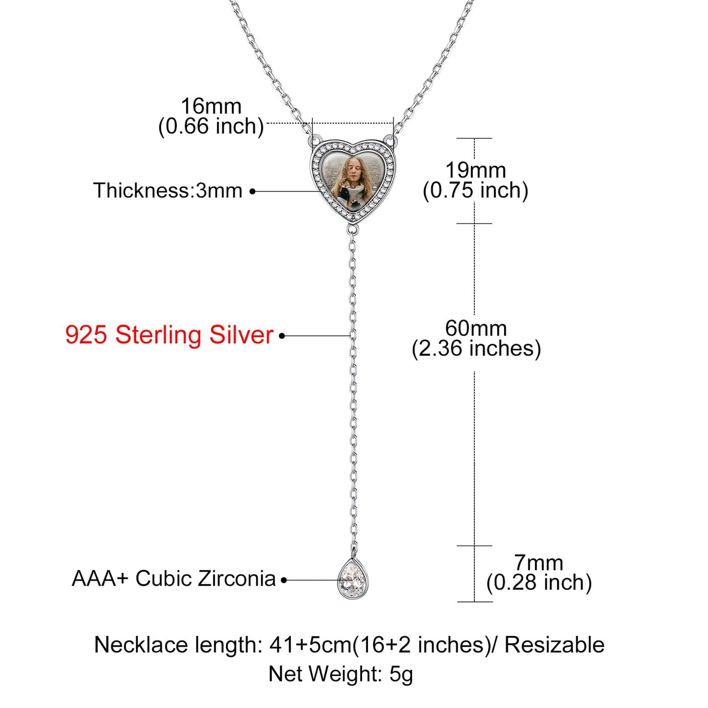 Birthstonesjewelry Y Shaped Photo Necklace Size