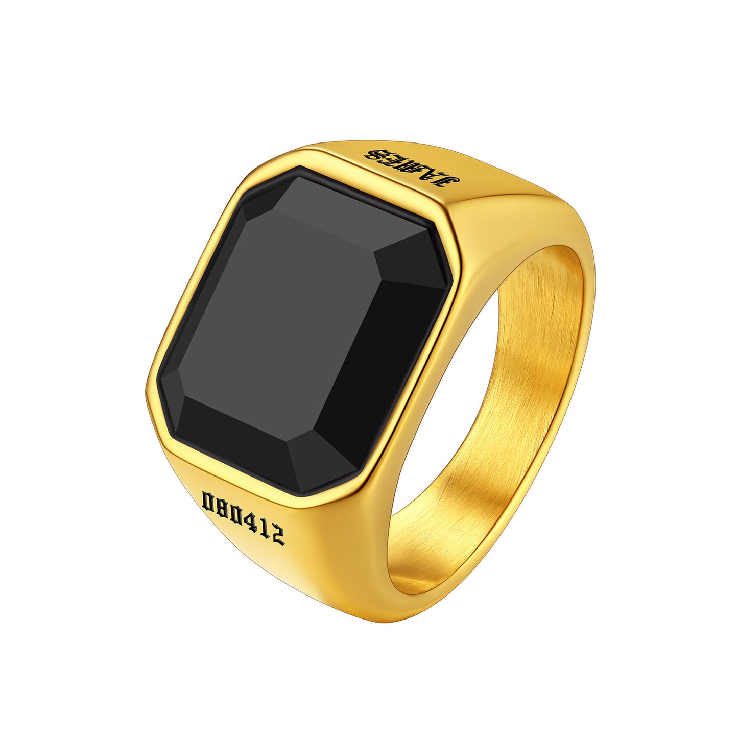 Black Onyx Band Ring for Men Gold
