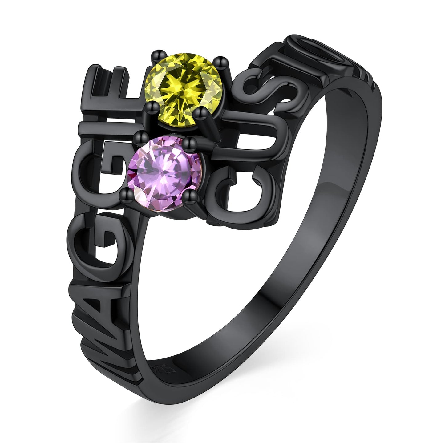 Black Personalized Birthstone Name Rings