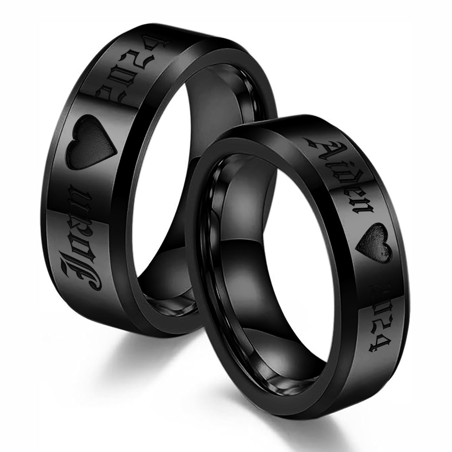 Black Matching Promise Band Rings for Couple