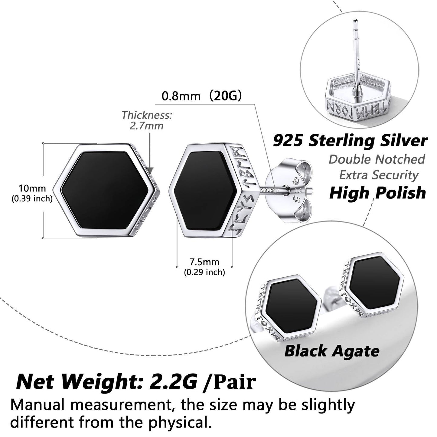 Black Onyx Earrings VE19434 Size