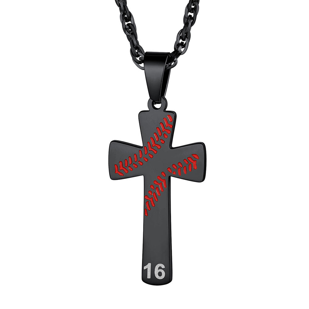 Black Plated Custom Baseball Cross Necklaces Sport Necklace For Men