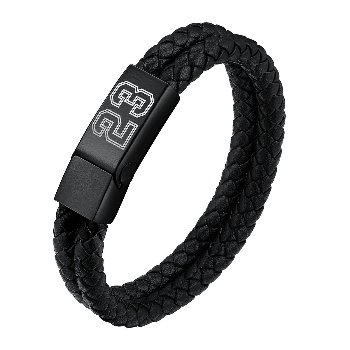 Black Plated Custom Initial Braided Leather Bracelet