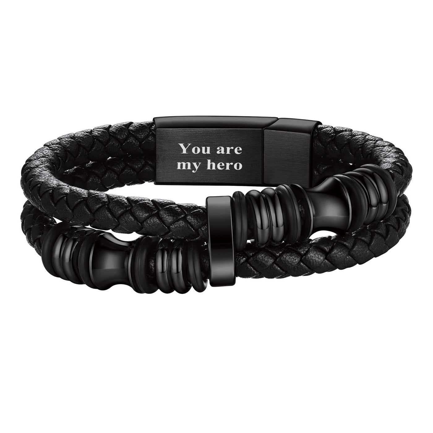 Black Plated Custom Mens Leather Bracelet Engravable