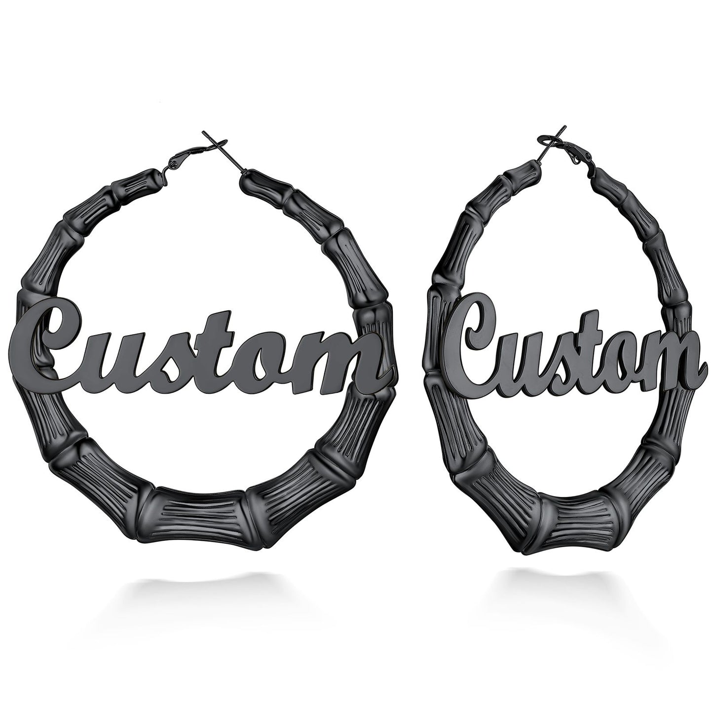 Black Plated Name Bamboo Hoop Earrings 80mm