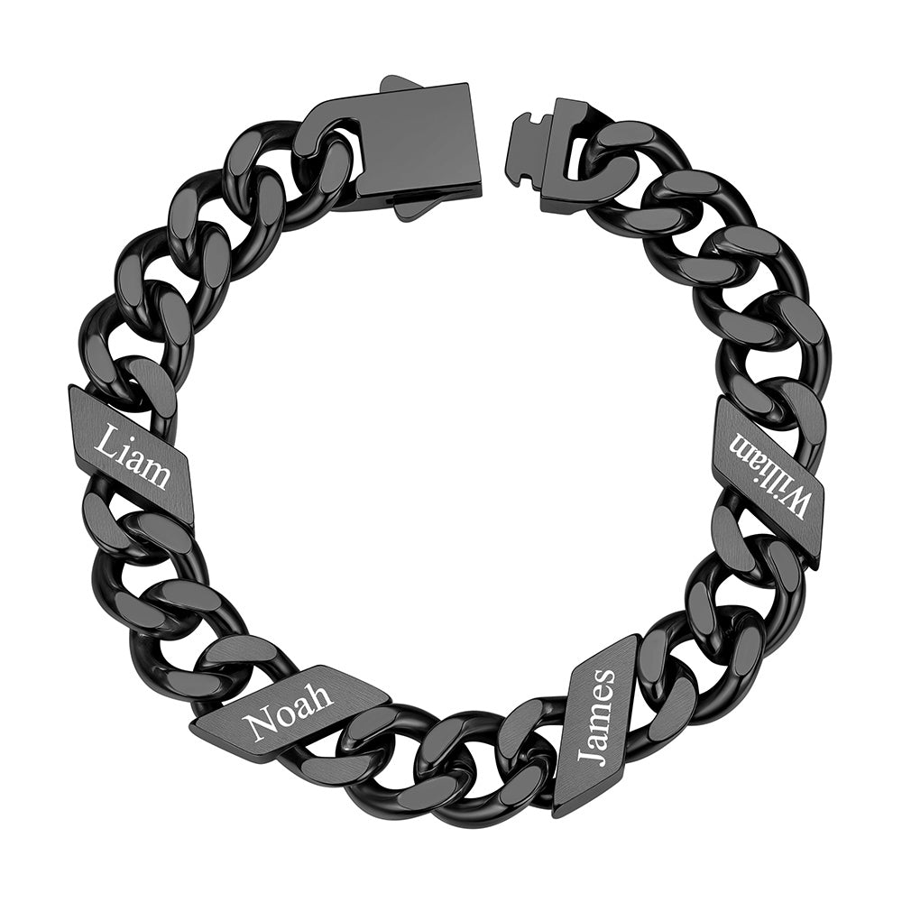 Black Plated Names Cuban Chain Bracelet 12mm 4 Names