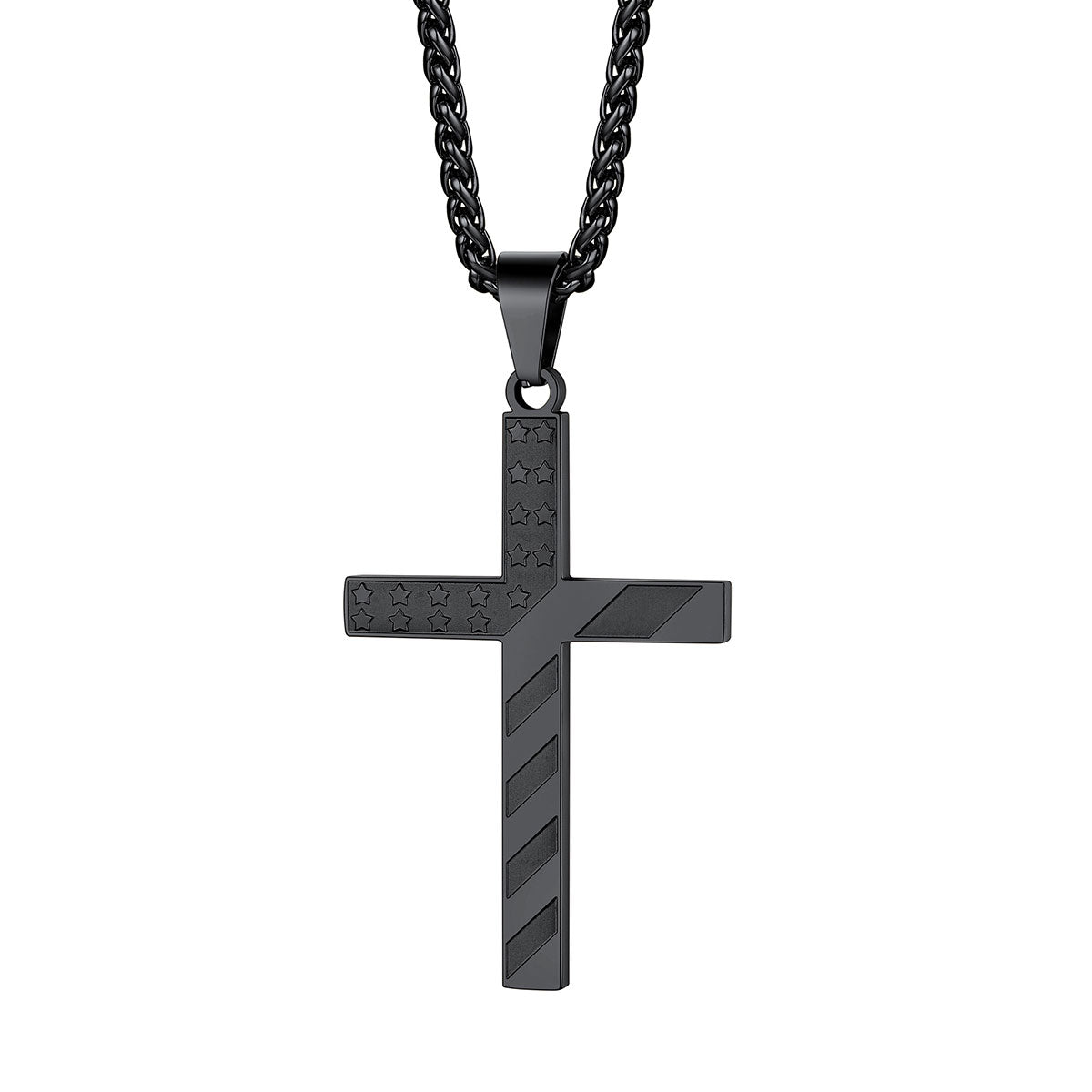 Black Plated Personalized American Flag Cross Necklace