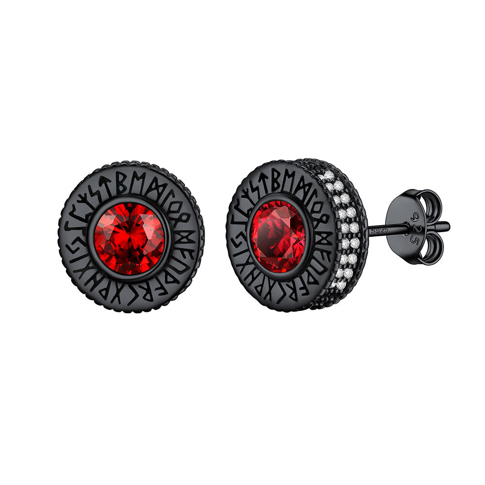 Black Plated Red Cubic Zirconia Stud Earrings Runes PYE15280