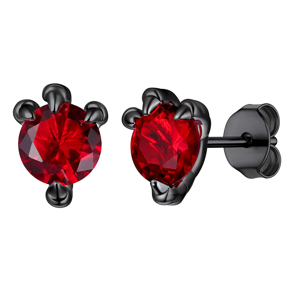 Black Plated Red Cubic Zirconia Stud Earrings for Men Women TE60487