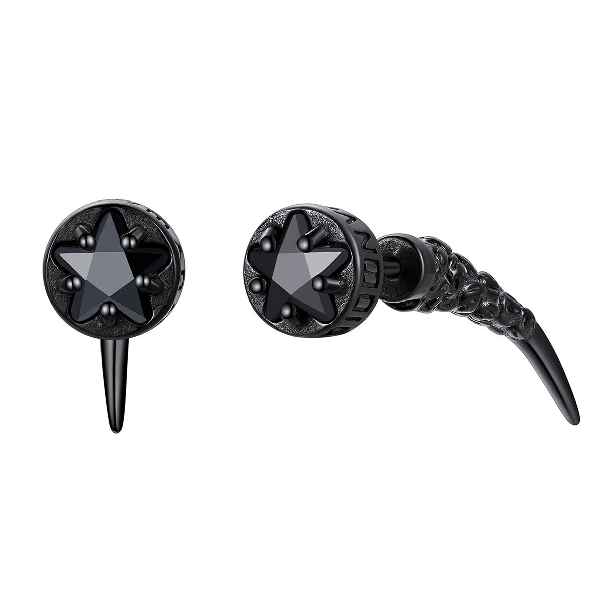 Black Stone Black PlatedNordic Star Rune Fang CZ Stud Earrings