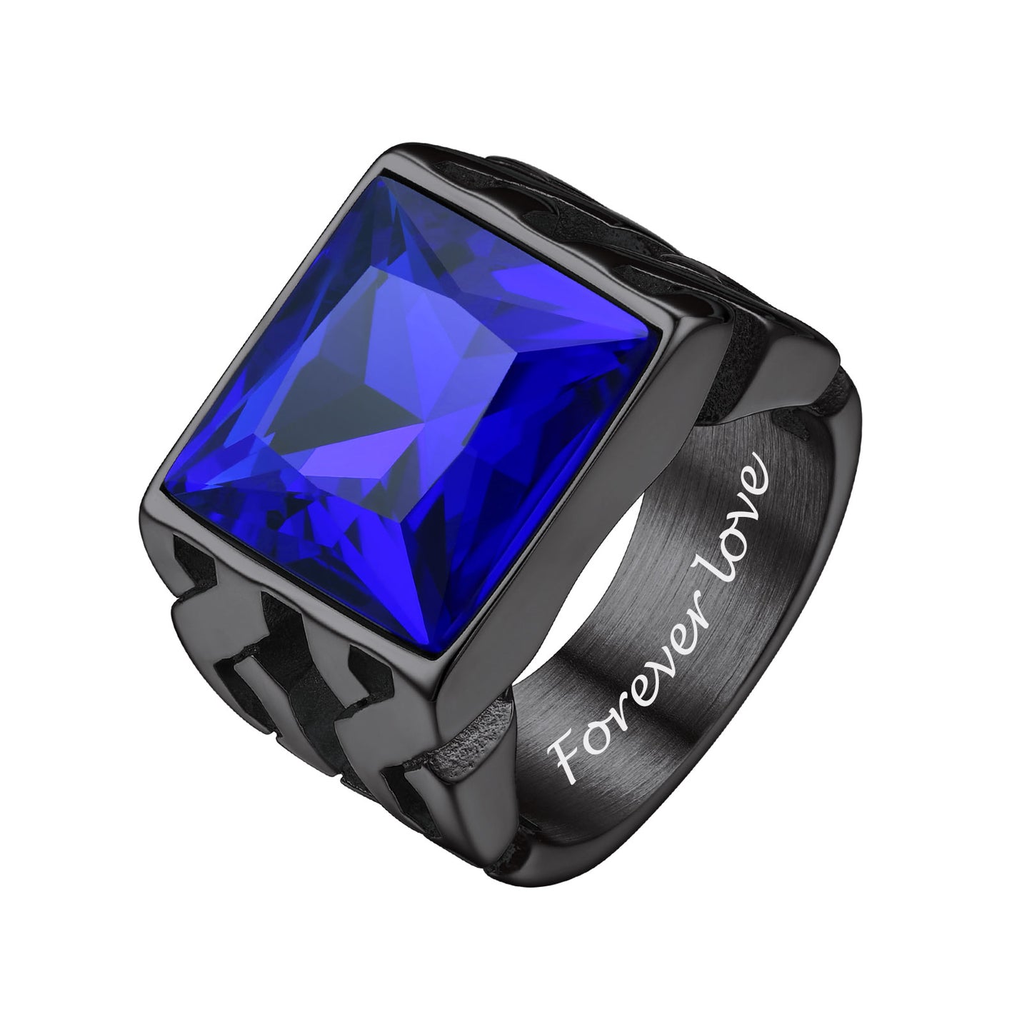 Blue Stone Celtic Knot Gemstone Signet Rings Black Plated BMR68131 BMR68131H