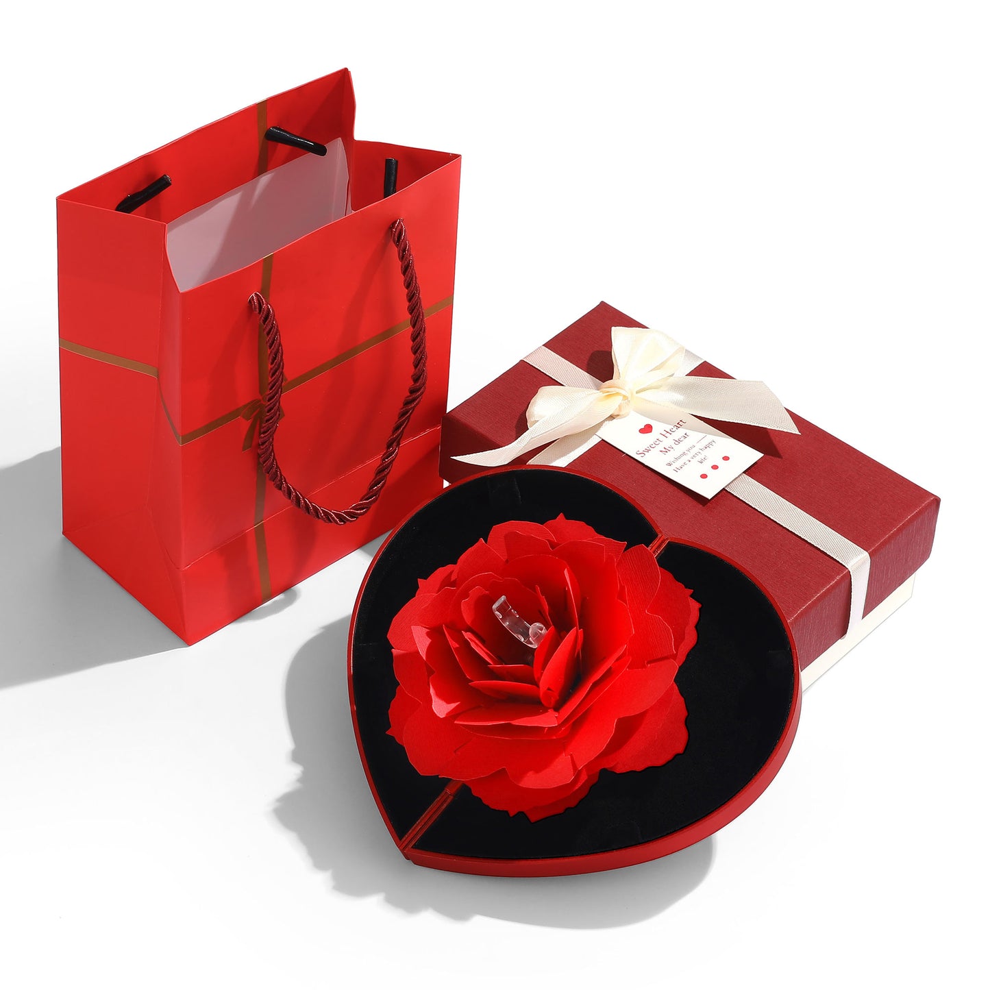 Rose gift box ring box with gift bag
