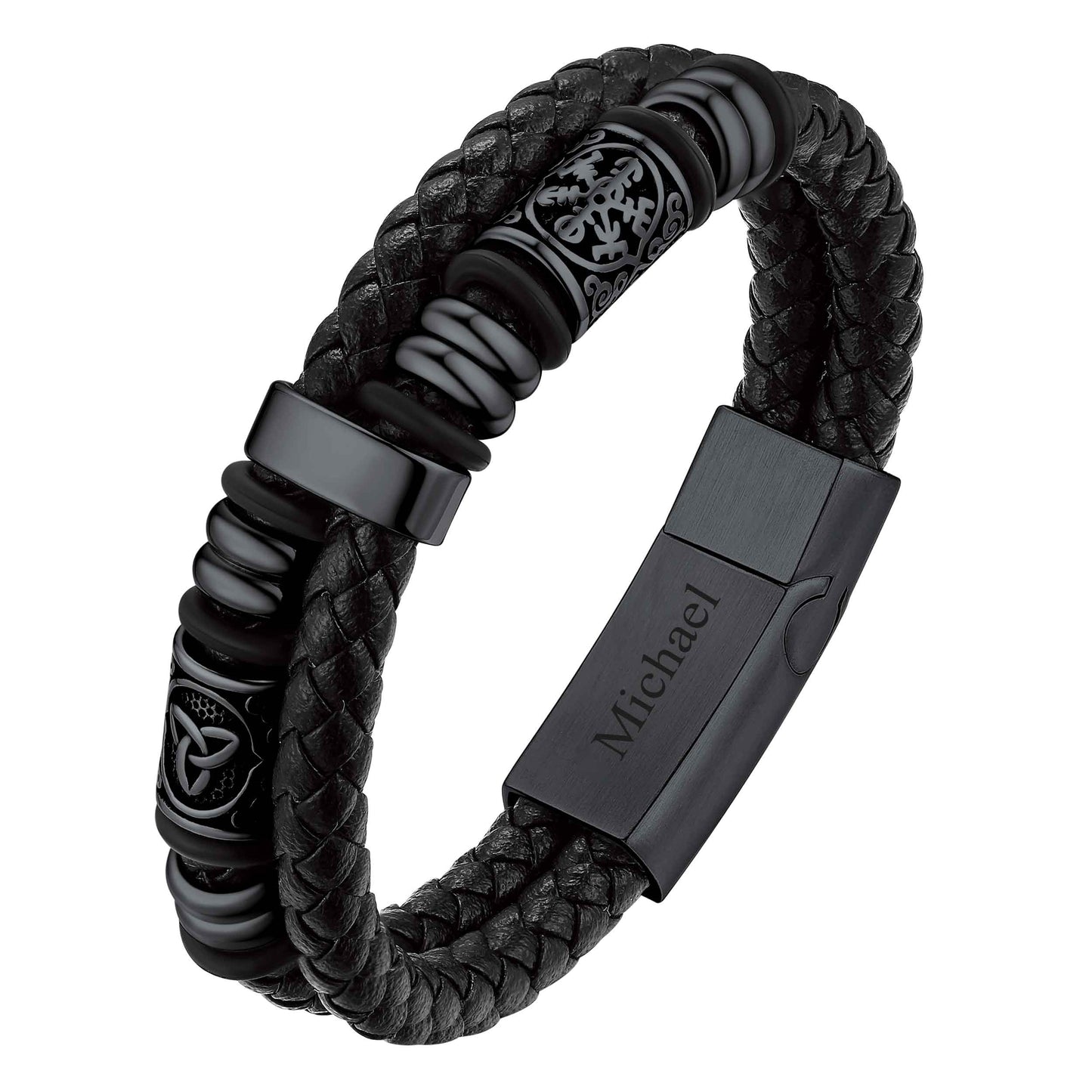 personalized double row leather braided bracelet for Men