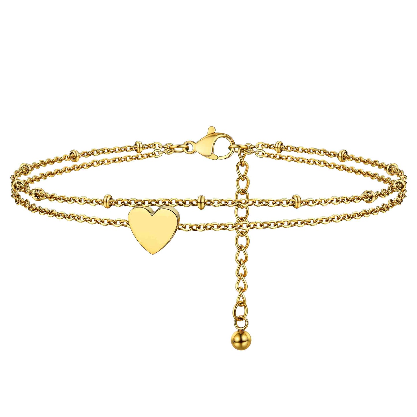 Personalized Layer Heart Initial Anklets For Women