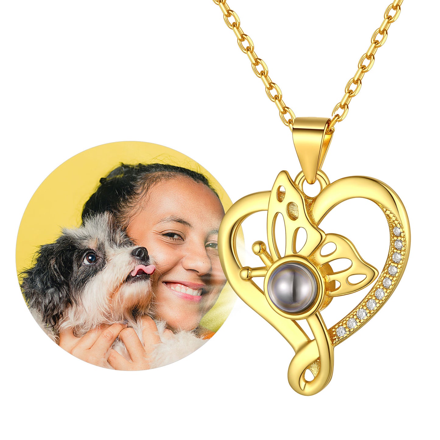 Sterling Silver Custom Photo Projection Butterfly Heart Necklace