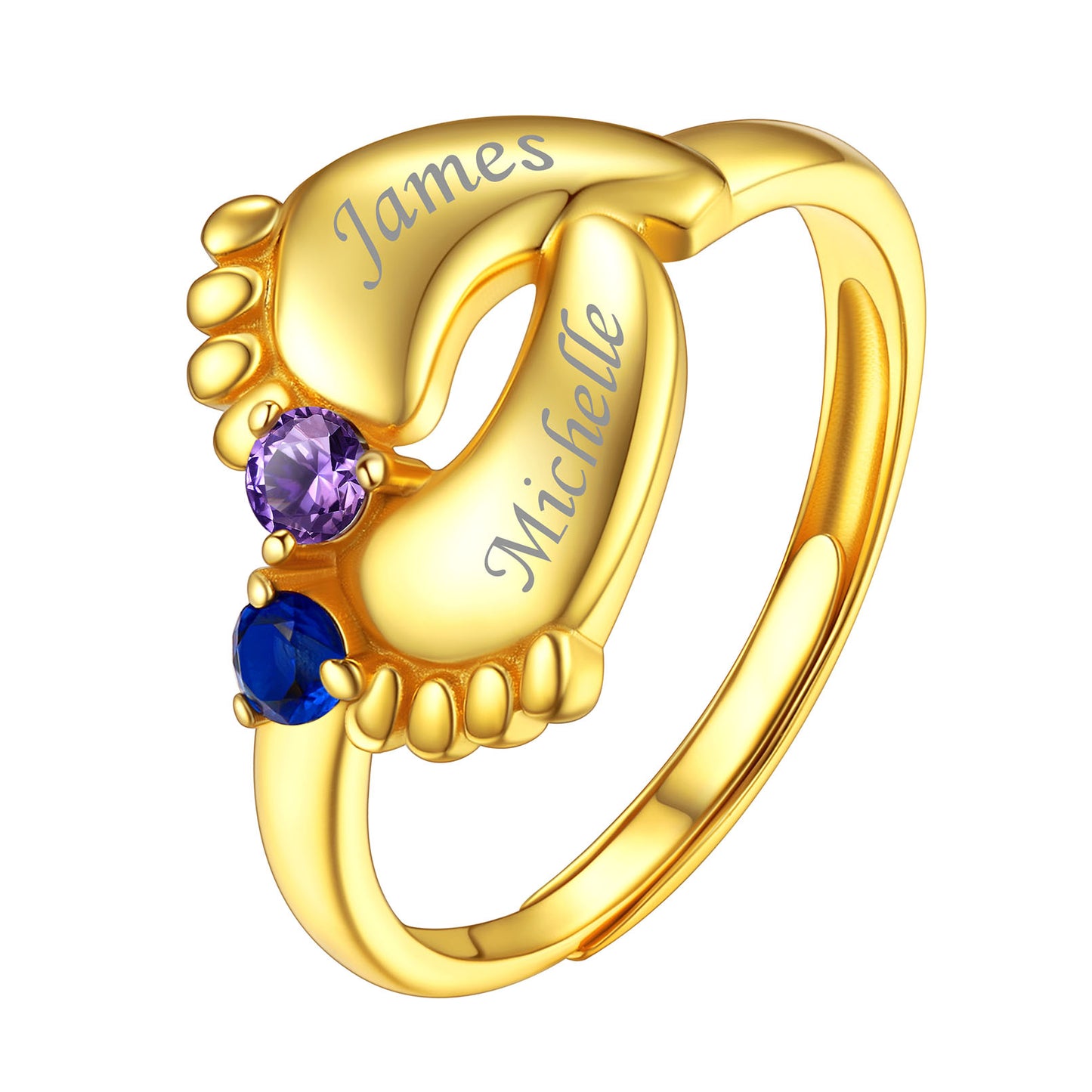 Personalized Footprint Mother's Birthstone Ring with Names