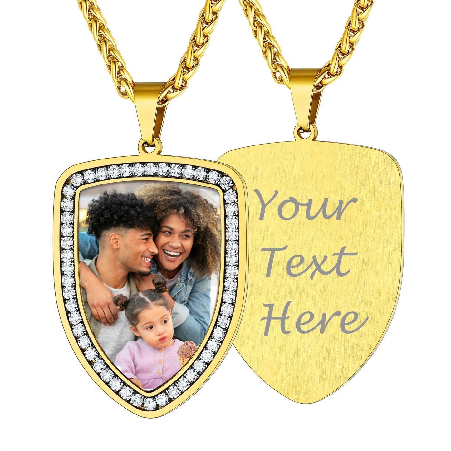 CZ Gold Shield Picture Necklace