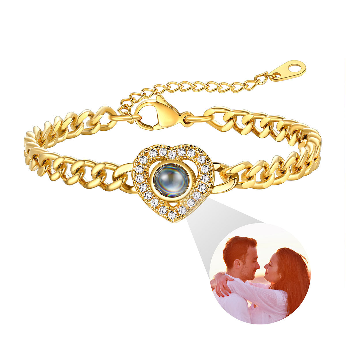 CZ_Heart_Charm_Photo_Projection_Bracelet_Cuban_Chain_Bracelet_Gold_Plated
