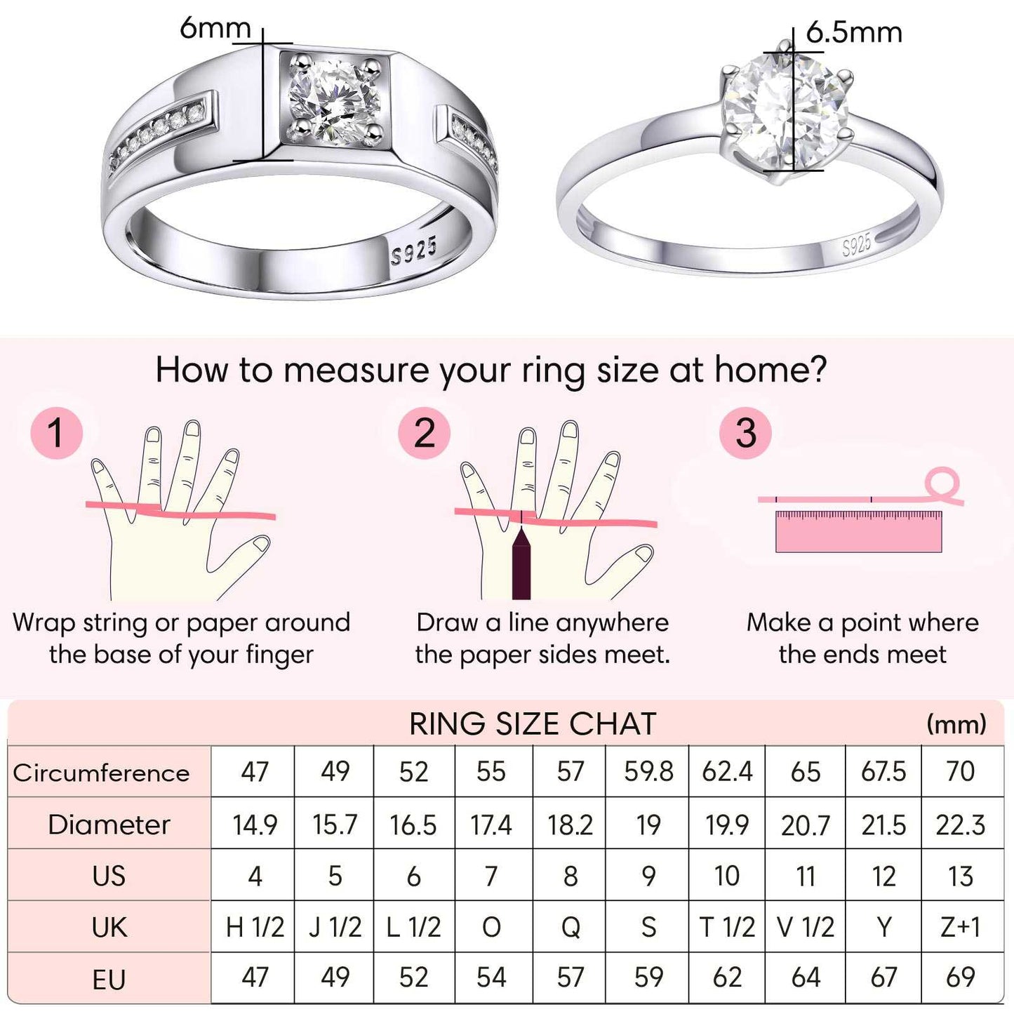 CZ Promise Rings for Couple Dimension, Durable